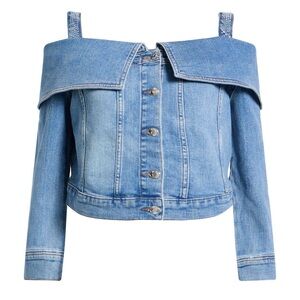 NWT Liu Jo Off-The-Shoulder Cuff Blue Denim Jacket Top